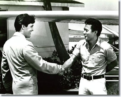 Elvis Presley and James Shigeta on the set of Paradise, Hawaiian Style -1966