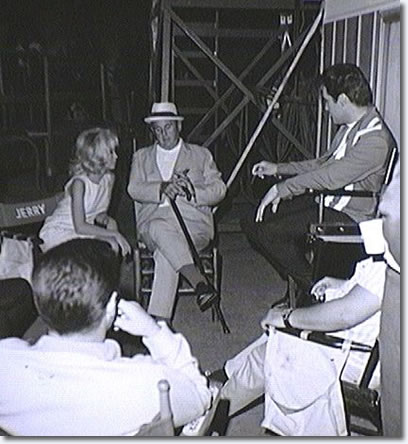 Between scenes on the set of Speedway with Elvis, Nancy Sinatra, the Colonel