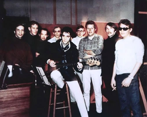 Elvis Presley with the band at American Studios 1969.